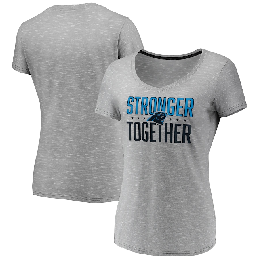 Women's Carolina Panthers Gray Stronger Together Space Dye V-Neck T-Shirt(Run Small)
